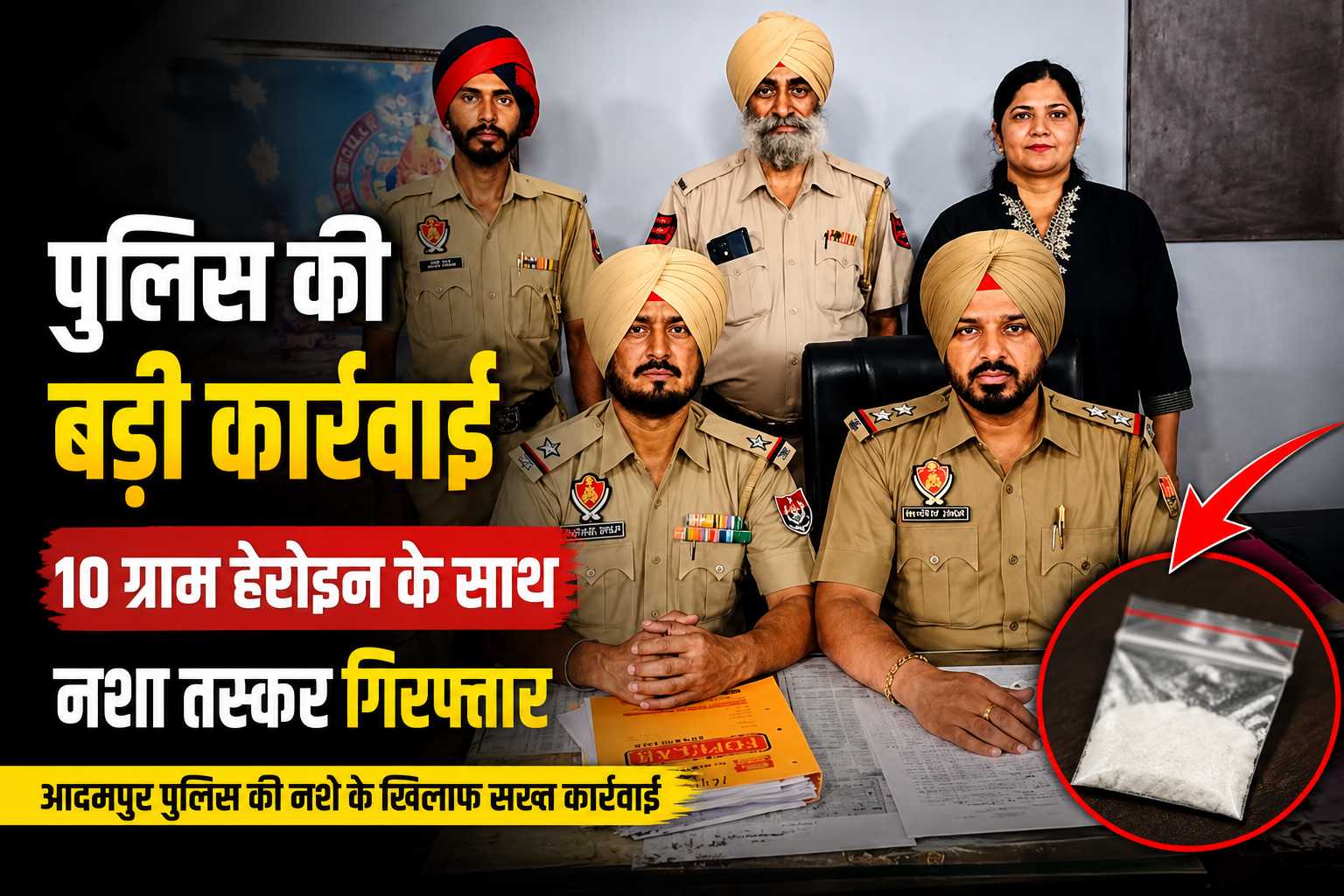 जालंधर में 10 ग्राम हेरोइन के साथ गिरफ्तार नशा तस्कर की कार्रवाई करती आदमपुर पुलिस
